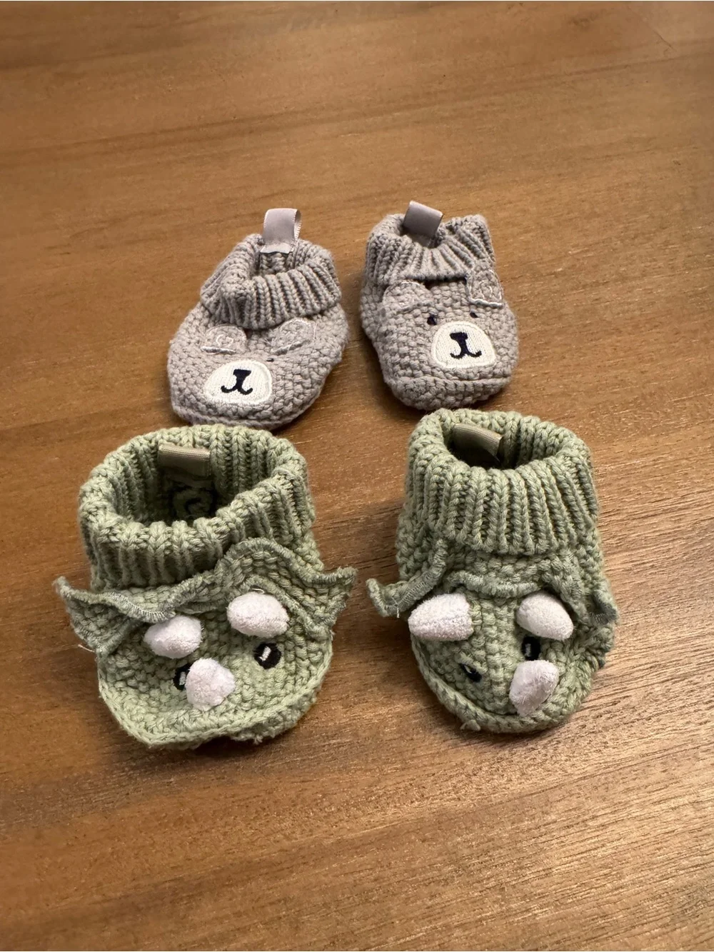 Adorable Knit Baby Bootie Duo in Sage Green & Light Gray